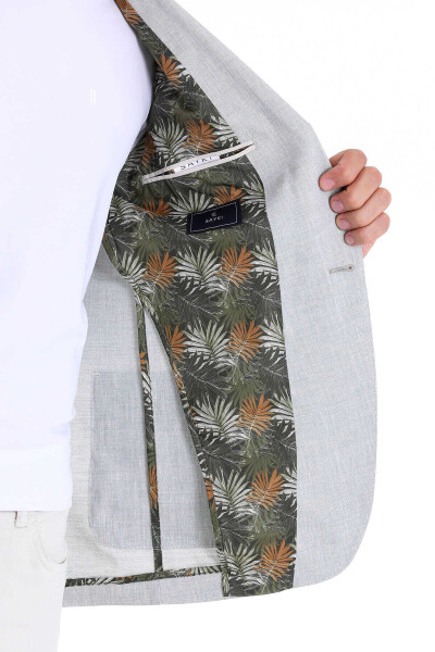 Yeşil Slim Fit Sivri Yaka Casual Keten Ceket - 10