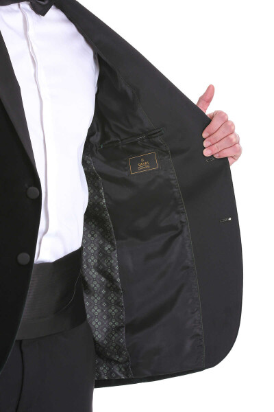 Yeşil Slim Fit Sivri Yaka Kadife Klasik Smokin Damatlık - 8