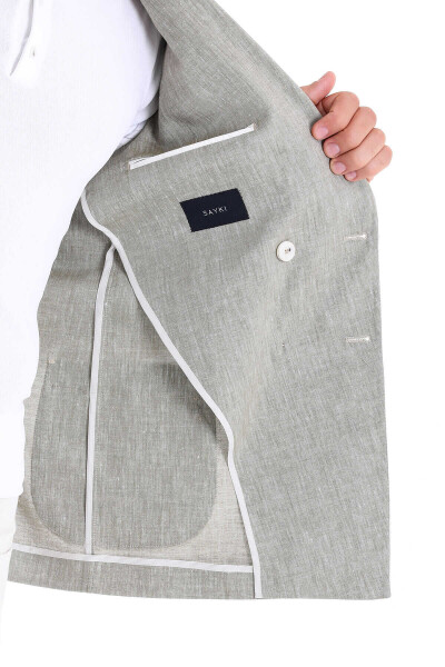 Yeşil Slim Fit Sivri Yaka Kruvaze Casual Ceket - 6