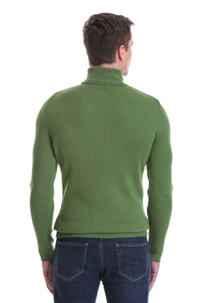 Yeşil Slim Fit Fitilli Balıkçı Yaka Yünlü Triko Kazak - 5
