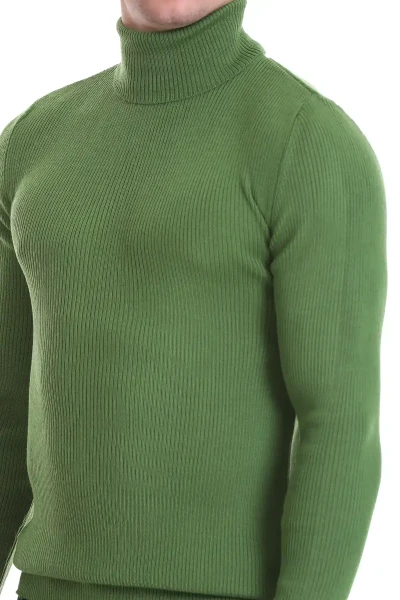 Yeşil Slim Fit Fitilli Balıkçı Yaka Yünlü Triko Kazak - 4