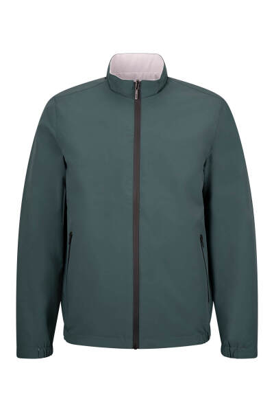 Yeşil - Bej Slim Fit Hakim Yaka Çift Taraflı Mevsimlik Spor Mont - 1